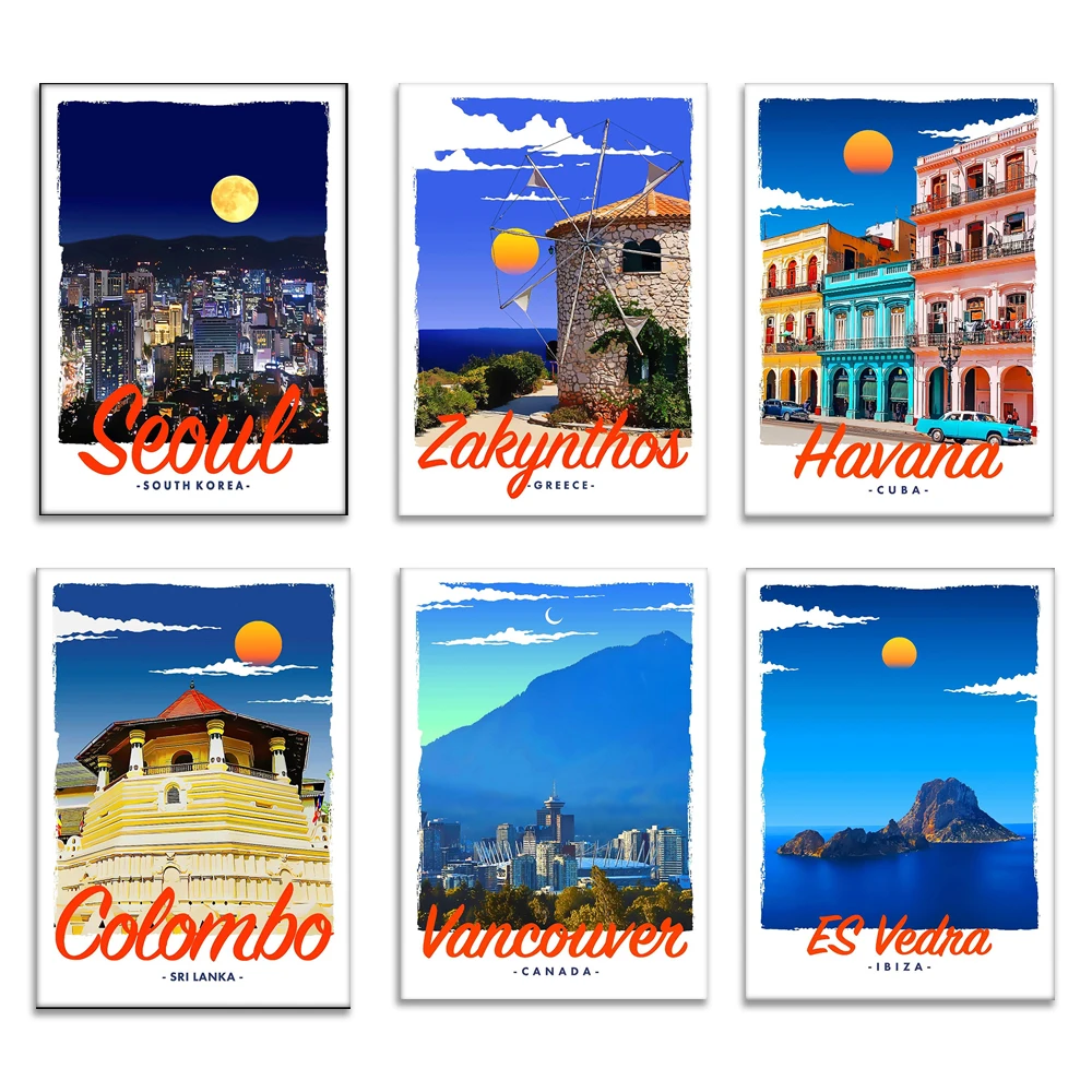 Venice, Greece, Washington, USA, Agoum Bay, Sri Lanka, France, Spain, Japan, Canada, Scotland, Cuba, South Korea travel poster