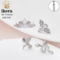 G23 Titanium Piercing Stud Earring 16G Labret Lip Stud Bat Snake CZ Paved Top Zircon Ear Cartilage Tragus Helix Piercing Jewelry