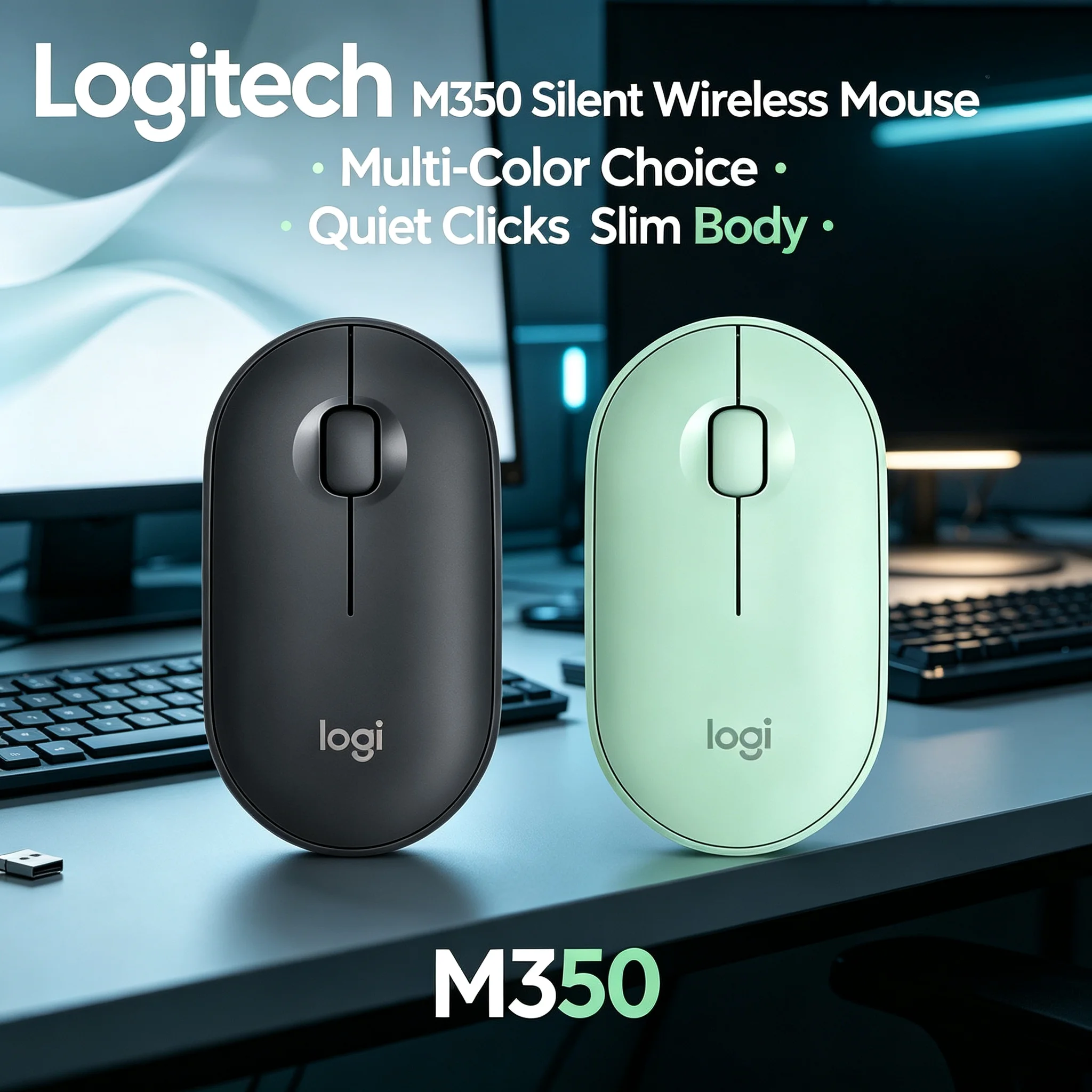 Logitech M350 Pebble Silent Optical Wireless Mouse Slim Mice For Laptop Desktop Office