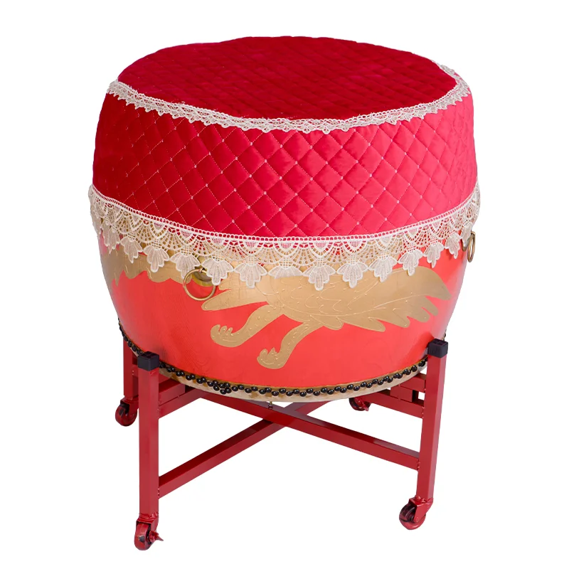 Red Dragon Pattern Large Cowhide Tang Drum with Wheeled Stand, Chinese Celebration Percussion