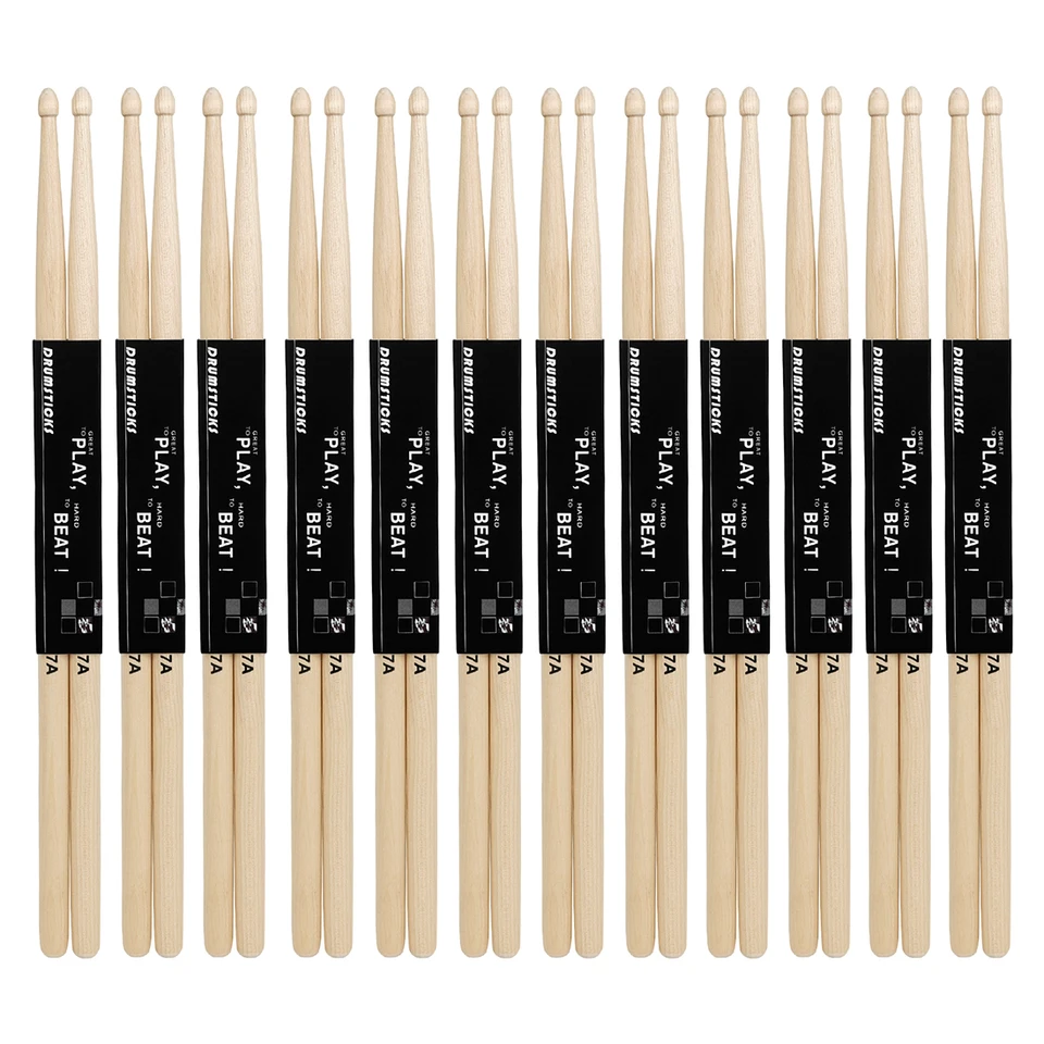 7A Maple Drum Sticks - 12 Pairs Classic Wood Drumsticks For Adults & Kids