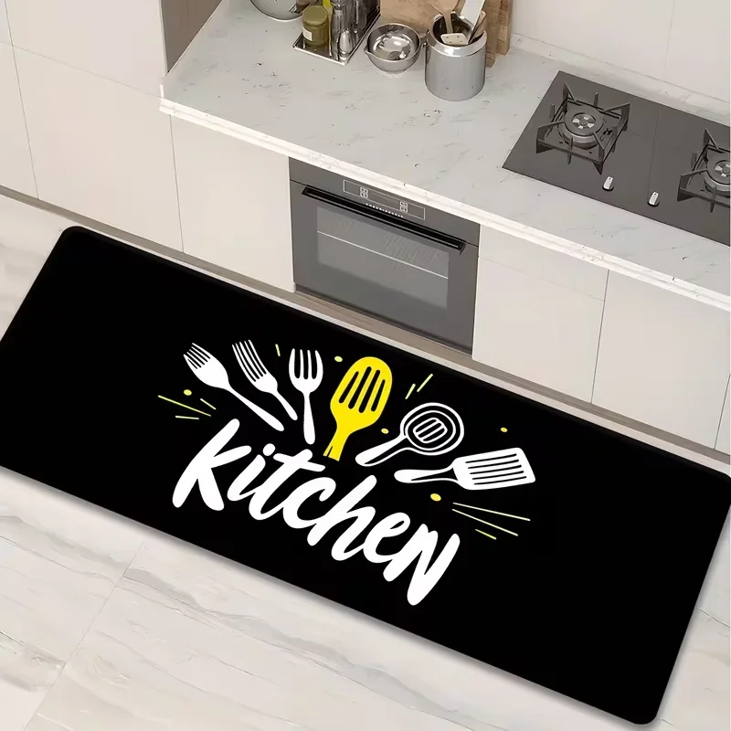 Kitchen Runner Rug Cooking Utensil Letter Print Carpet Kitchen Hallway Entryway Rug Modern Simple Style Indoor Home Decor