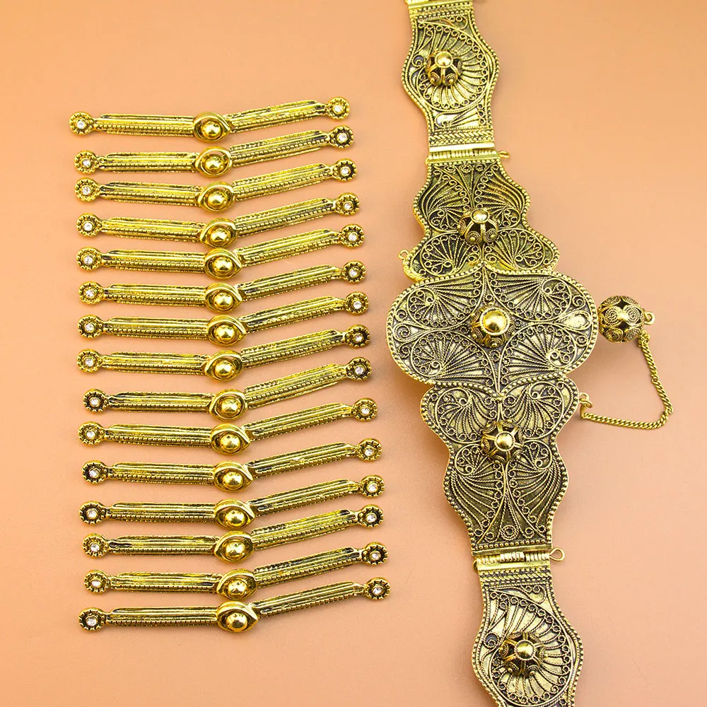 Sunspicems Caucasus Women Belt Breastplate Buckle Kazakh Bridal Wedding Jewelry Sets Retro Gold Color Turkish Ethnic Accessories