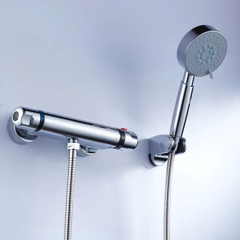 

Shower Chrome Silver Wall Mounted Thermostatic Bathtub Round Rain Handheld Shower Bathroom Mixer Taps Se