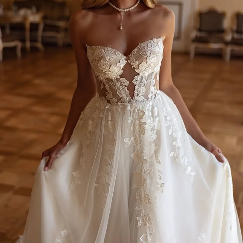 

simple Lace white Wedding Dresses flower decal off-shoulder Bridal Gowns multi-layer Made Customized