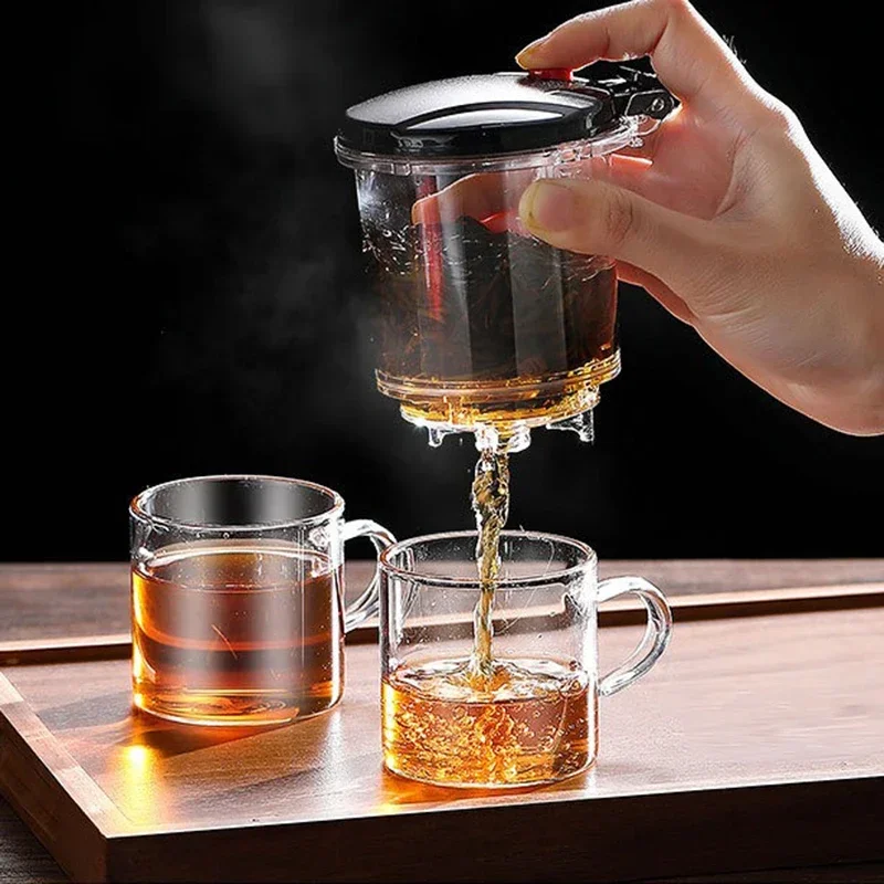 Large Capacity Glass Teapot One-click Filtering Tea Pot Tea Water Separation Filter Tea Maker Chinese Kung Fu Flower TeaPot image 4