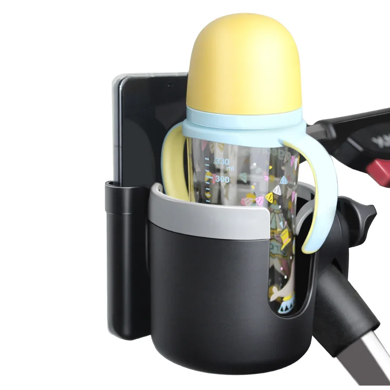 

Stroller Cup Holder, Trolley Drink Holder, 2 in 1 Rotatable Anti-Slip Organizer with Phone Mount for Bike Stroller