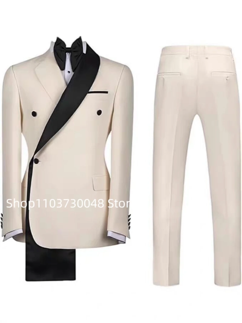 

Fashion Style Men's 2-Piece Formal Wedding Suit Double Breasted Jacket Trousers Groom Tuxedos Slim Fit Business Men Suits