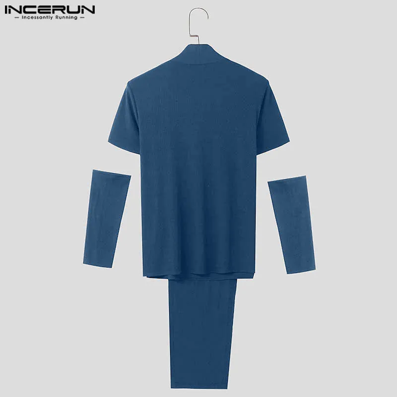 INCERUN Men Irregular T Shirt Solid Turtleneck Short Sleeve Gloves Casual Men Clothing Streetwear 2024 Fitness Fashion Camisetas