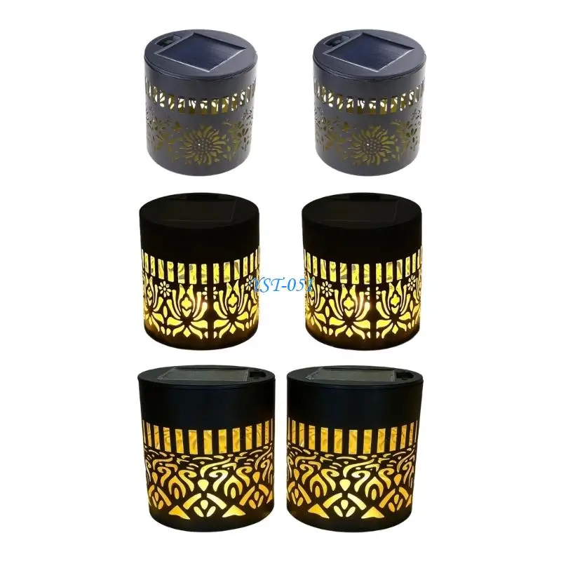 E15A Set of 2 Plastic Pathway Light Solar Deck Lamp Flower Pattern with Intelligent Light and Energy Saving Feature