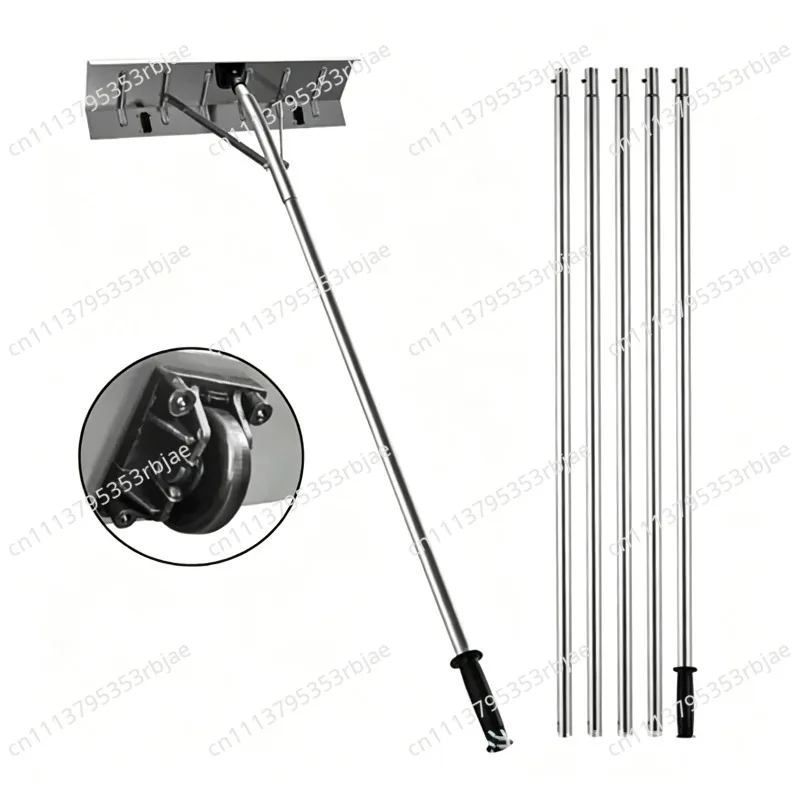Roof Snow Rake Extendable Removal Tool Aluminium Alloy with Two Wheels Snow Pusher for Driveway Dribs Snow House Roof Wet Leaves