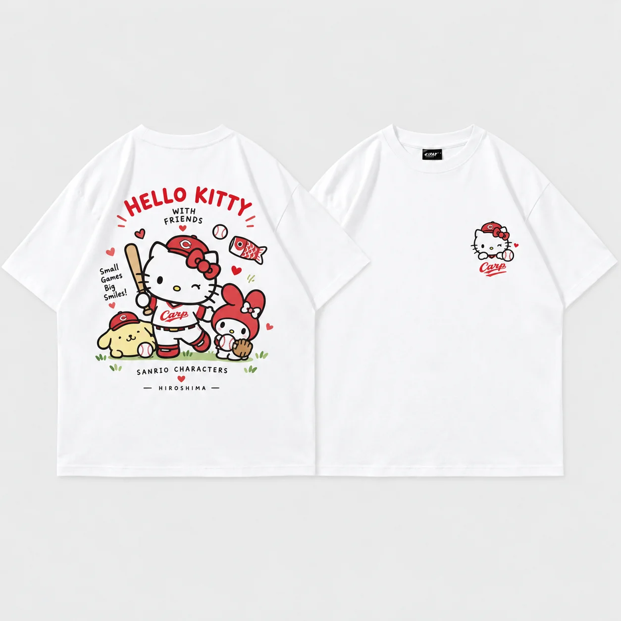 White Tee Men's Women's Sanrio Hello Kitty Baseball Parent Child Cool Graphic Art Print Oversized Short Sleeve Streetwear Top