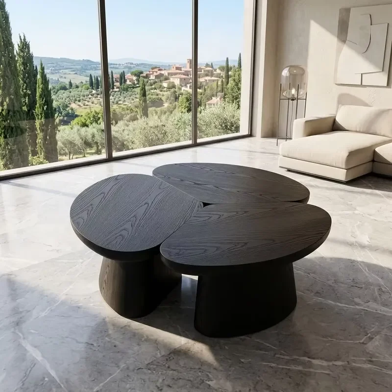 Modern Solid Wood Coffee Table with Multi-Layer Natural Wood Durable Design for Living Room Use Customizable