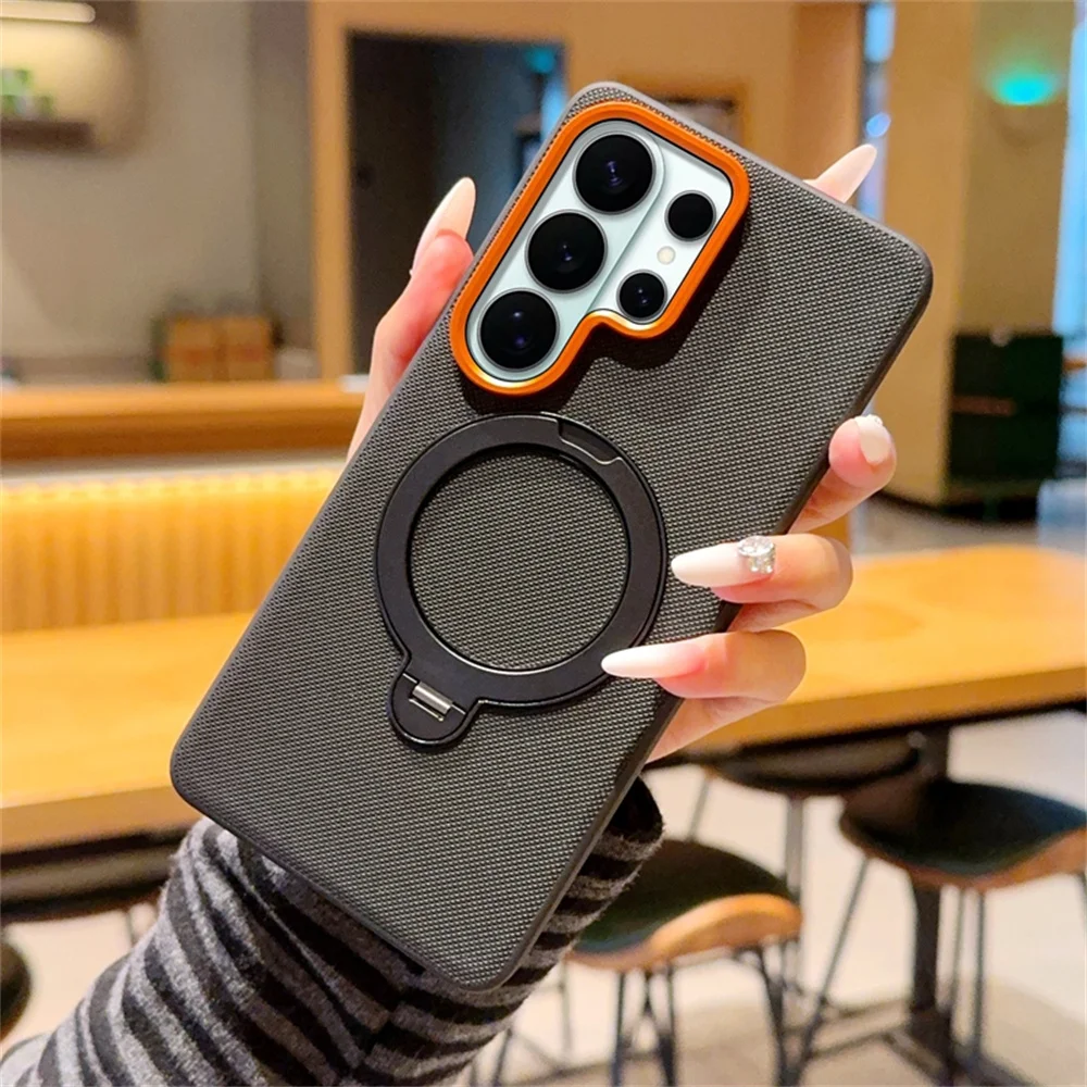 Obrotowy pierścień magnetyczny, składana podstawka magnetyczna, etui na telefon Samsung S26 S25 Edge S24 Ultra Plus, antypoślizgowa, teksturowana obudowa ochronna. — zdjęcie produktu 6