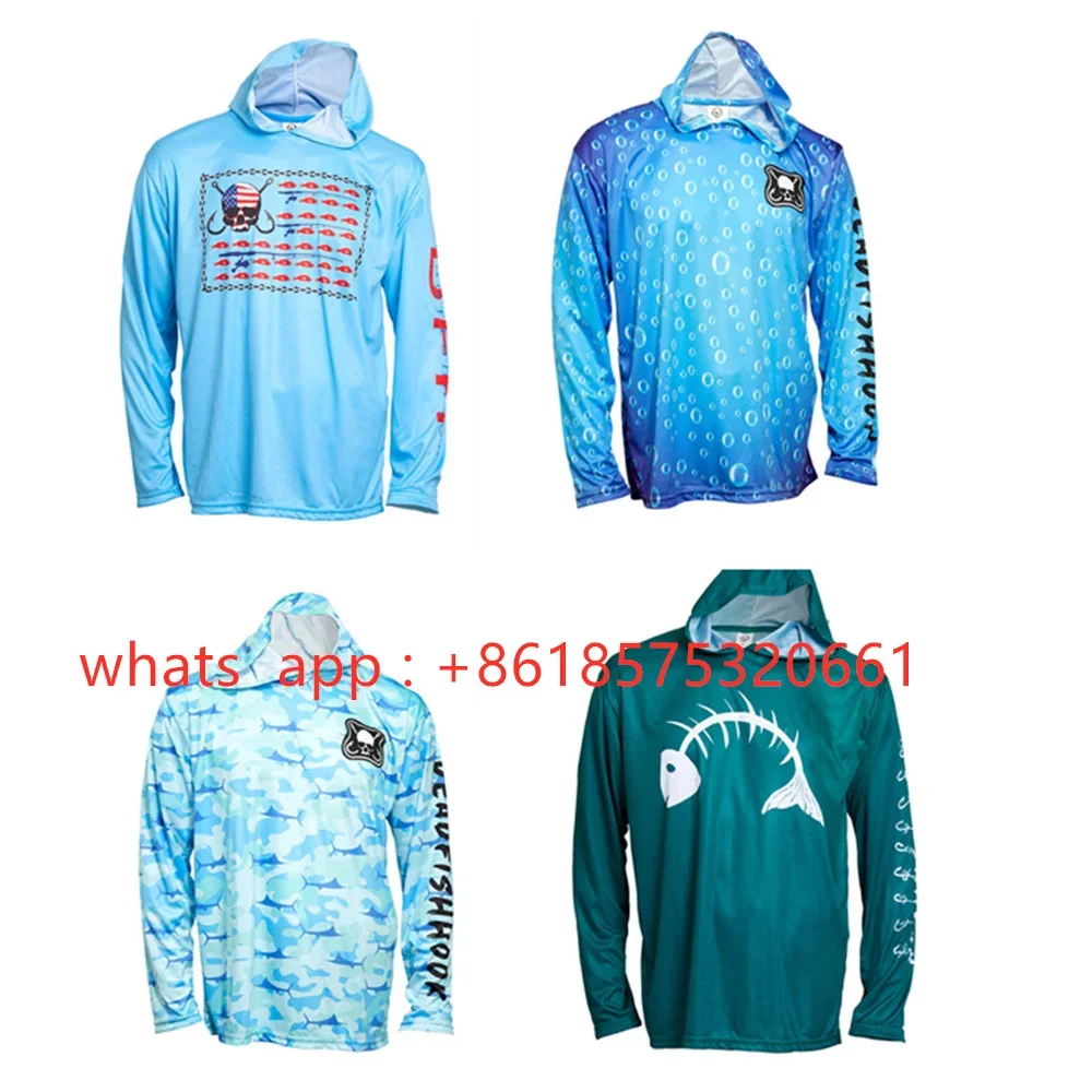 Summer Fishing Hooded Shirts Men Long Sleeve Fishing Clothing Hooded UV Breathable Quick Dry Fishing Shirts Sun Protection Wear