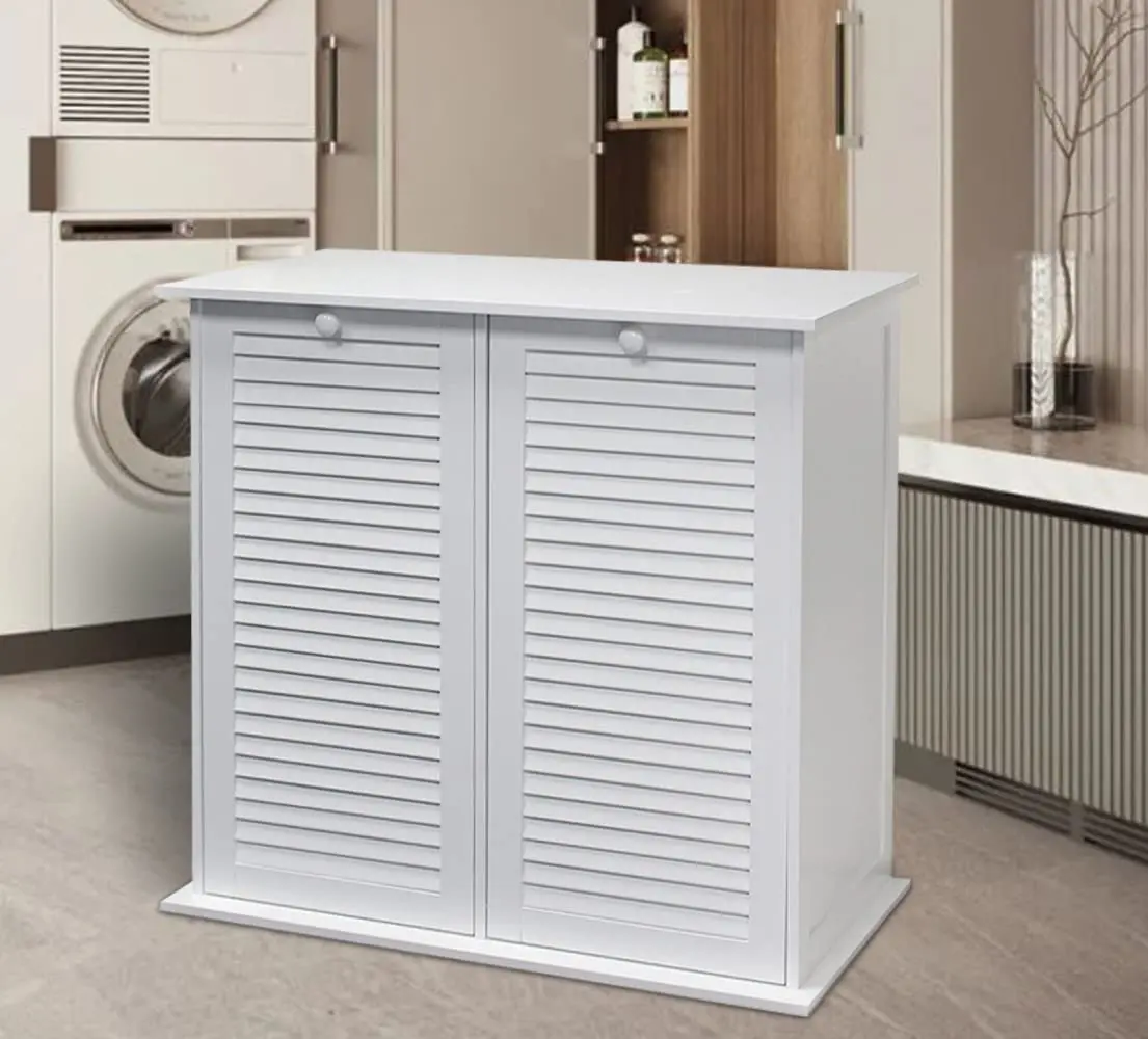 Dual Hamper Tilt Out Laundry Sorter, White, Customized