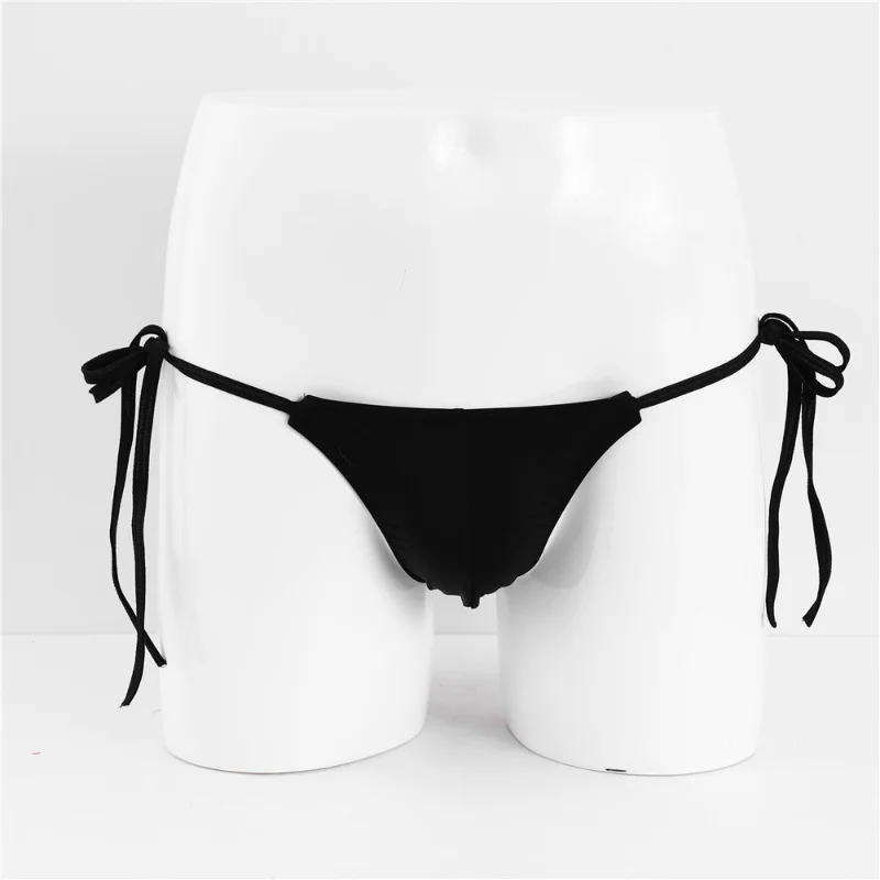 Sexy String Bikini Underwear Men Side Tie Swimsuit Low Waist Underpants Bandage Micro U Convex Pouch Thongs Calzoncillos Hombre