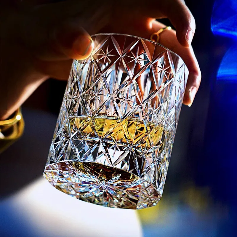 Crystal Starry Sky Whiskey Cup Starry Edo Kirico Hand Carved Heavy Duty Whiskey Rock Wine Cup XO Drum