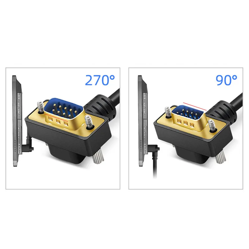 DB9 RS232 Serial Port Line Elbow 90/180 Degree Gold-plated 9Pin Connection Cord with 235 Terminal db9 Data Cable for Computer