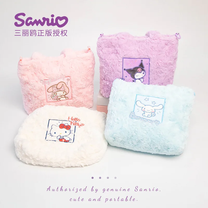 

Authentic Sanrio Hello Kitty Cinnamoroll Winter Plush Simple Handbag for Girls, Cute Single Shoulder Crossbody Bag