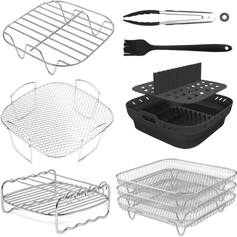 Air Fryer Rack for Ninja Corsori 3 Pcs Layered Stainless Steel Grilling Rack Square Hot Airfryer Baking Basket Tray Accessories