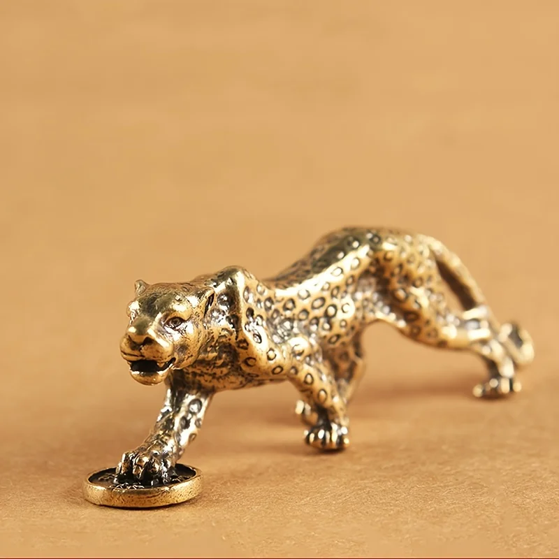 1pc Vintage Brass Metal Leopard Ornament Decorative Desk Accessories Office Desktop Decor Home