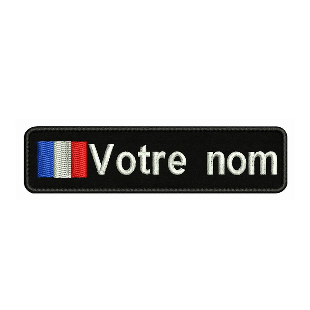 10×2.5cm France Flag Custom Name Text Embroidered Patch, Stripes Badge, Iron-On Or Sew-On Or Hook & Loop for Clothes Backpack Ve