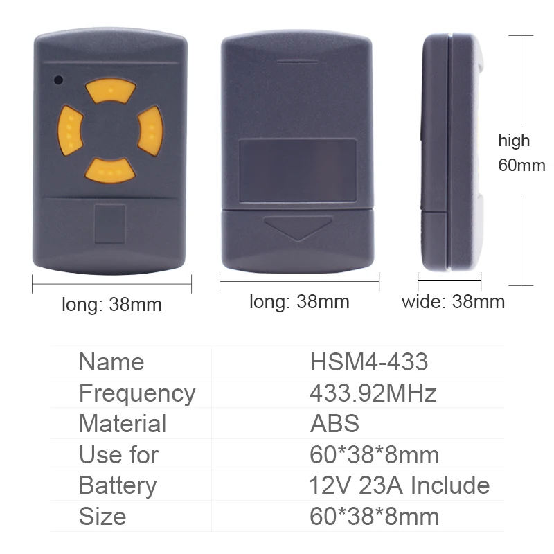 433.92MHz Fixed Code HORMANN HSM4 433 Remote Control Garage Duplicator Command HSM2 HS2 HS4