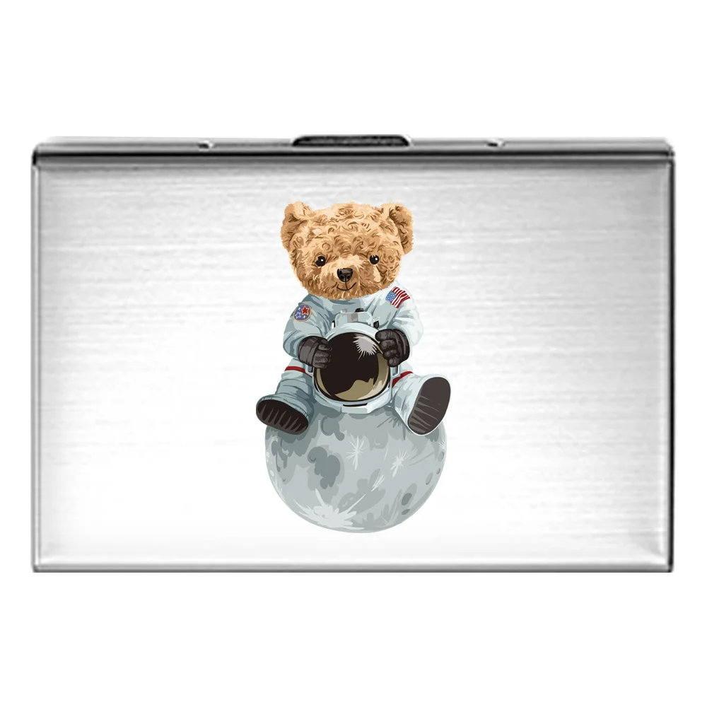 Credit Card Clip Stainless Steel Credit Card Wallet Mini Metal Card Clip Ultra-thin Business Card Wallet Cute Bear Pattern Print