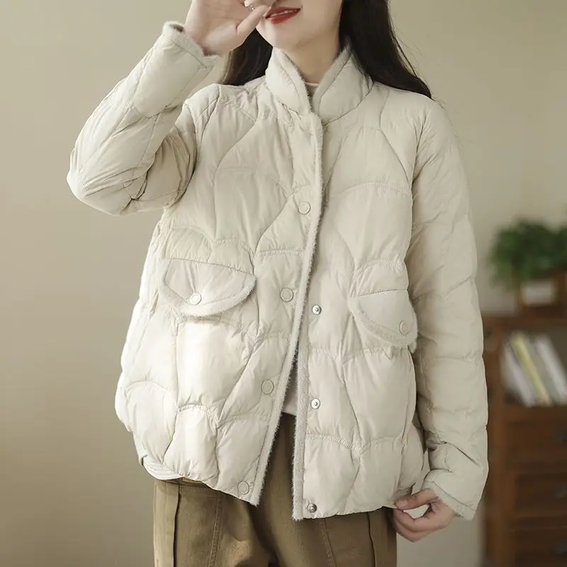 2025 Autumn/Winter New Women's Down Jacket Commuter Windproof Stand Collar White Duck Down Lightweight Jacket
