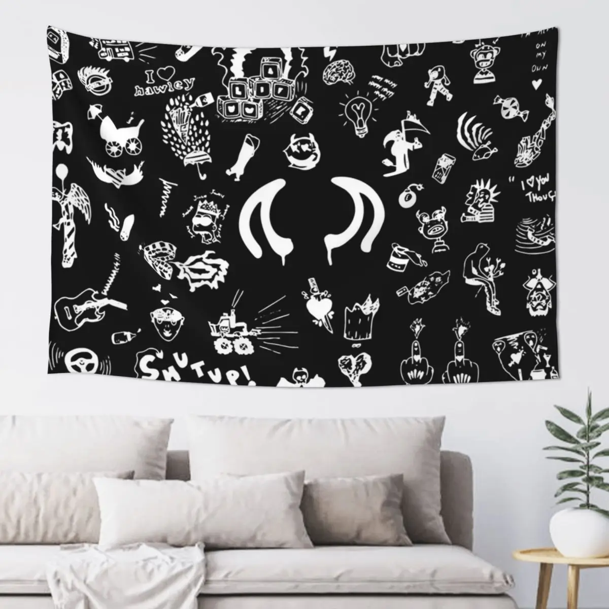 Yungblud Drawings Tattoo Sheet Tapestry Funny Wall Hanging Aesthetic Home Decor Tapestries for Living Room Bedroom Dorm Room