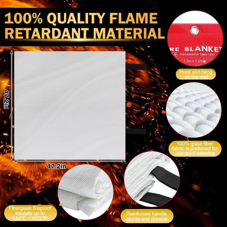 حزمة بطانيات حريق للمنزل والمطبخ 47x47 بطانية حريق الطوارئ لبطانية قمع الحريق من الألياف الزجاجية مع قفازات بخطاف Wh