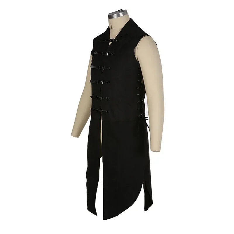 Costume médiéval en cuir Lederwams Waldelf pour hommes, veste doublet, manteau, tunique noire, jerkin, armure Kokor, glaçure strucstrap