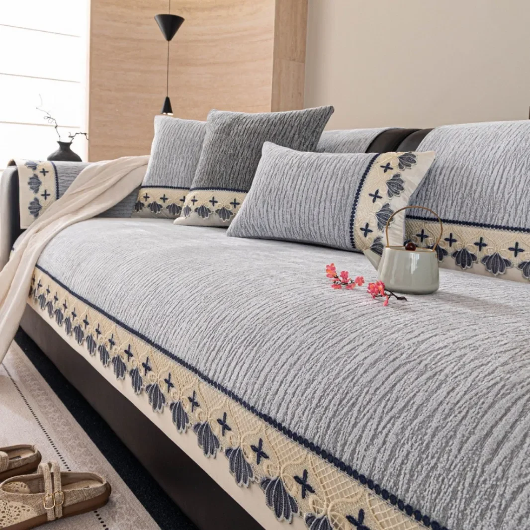 Chenille Textured Sofa Pad Anti-Scratch Anti-Stain All Season Sofa Cushion Cover Cloth Washable Non-Slip Couch Protector Mat