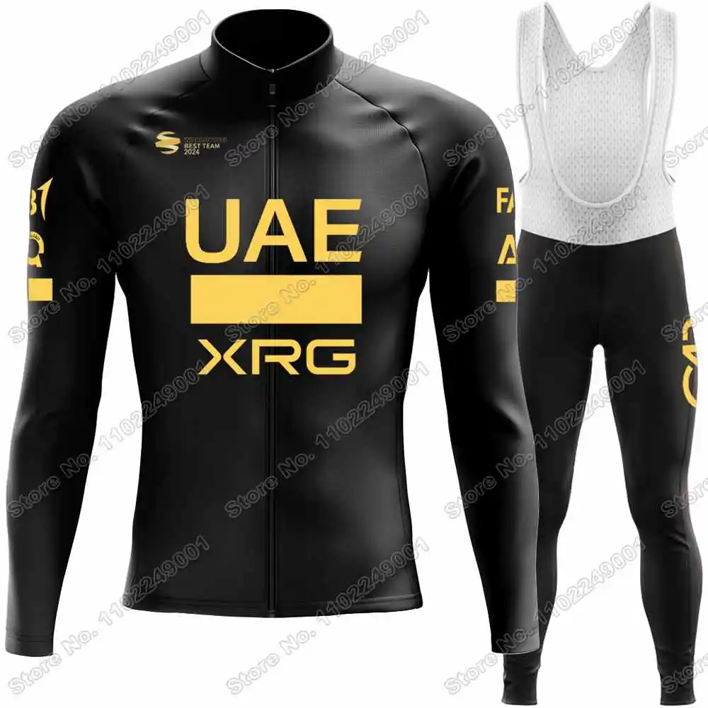 2025 Golden UAE Team Cycling Jersey Set Winter Cycling Clothing Men Road Bike Thermal Jacket Suit Bicycle Bib Tights MTB Maillot