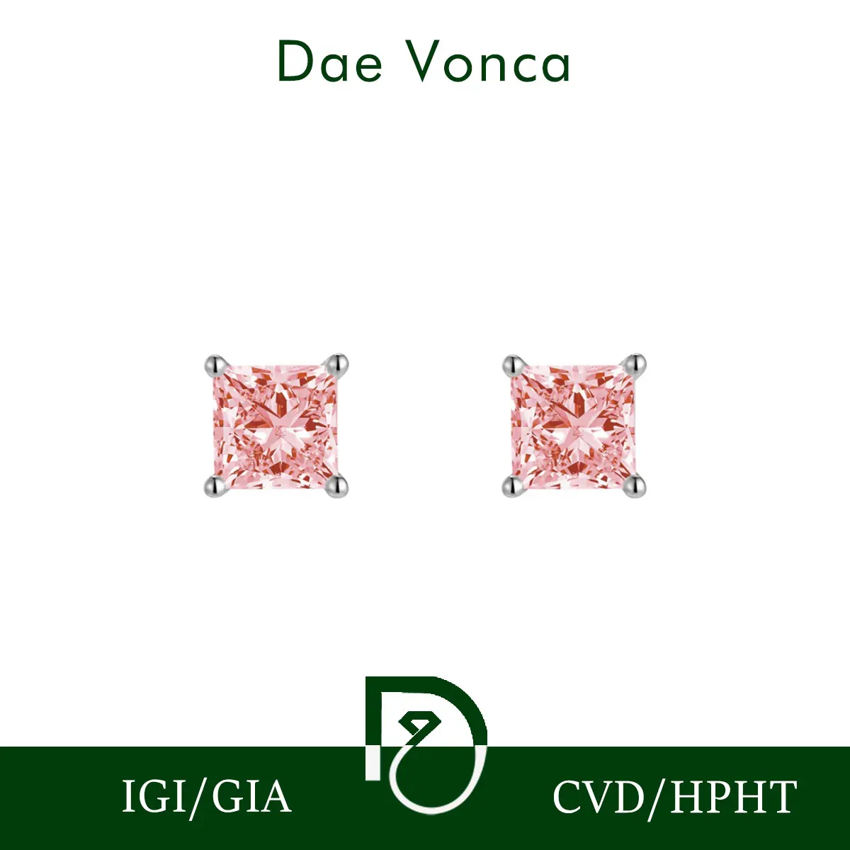 9K/14K/18K White Gold Diamond Stud Earrings Each 0.5-1.5ct Fancy Pink Princess Cut Lab Grown Diamond Genuine Diamond Earrings