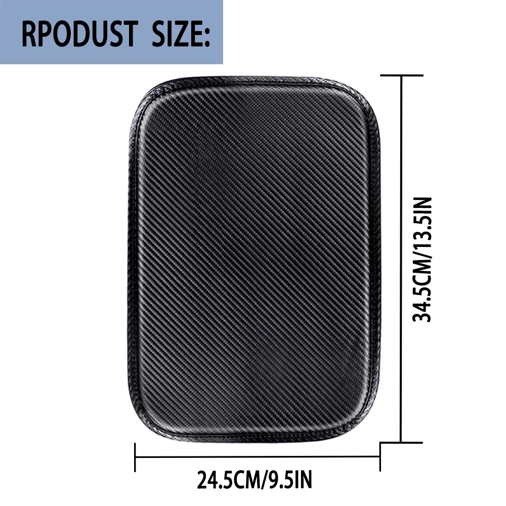 Kcimo Upgraded Increase Car Armrest Cover Mat Universal Carbon fiber Armrest Box Pad Non Slip Decor Mat Universal Accessories