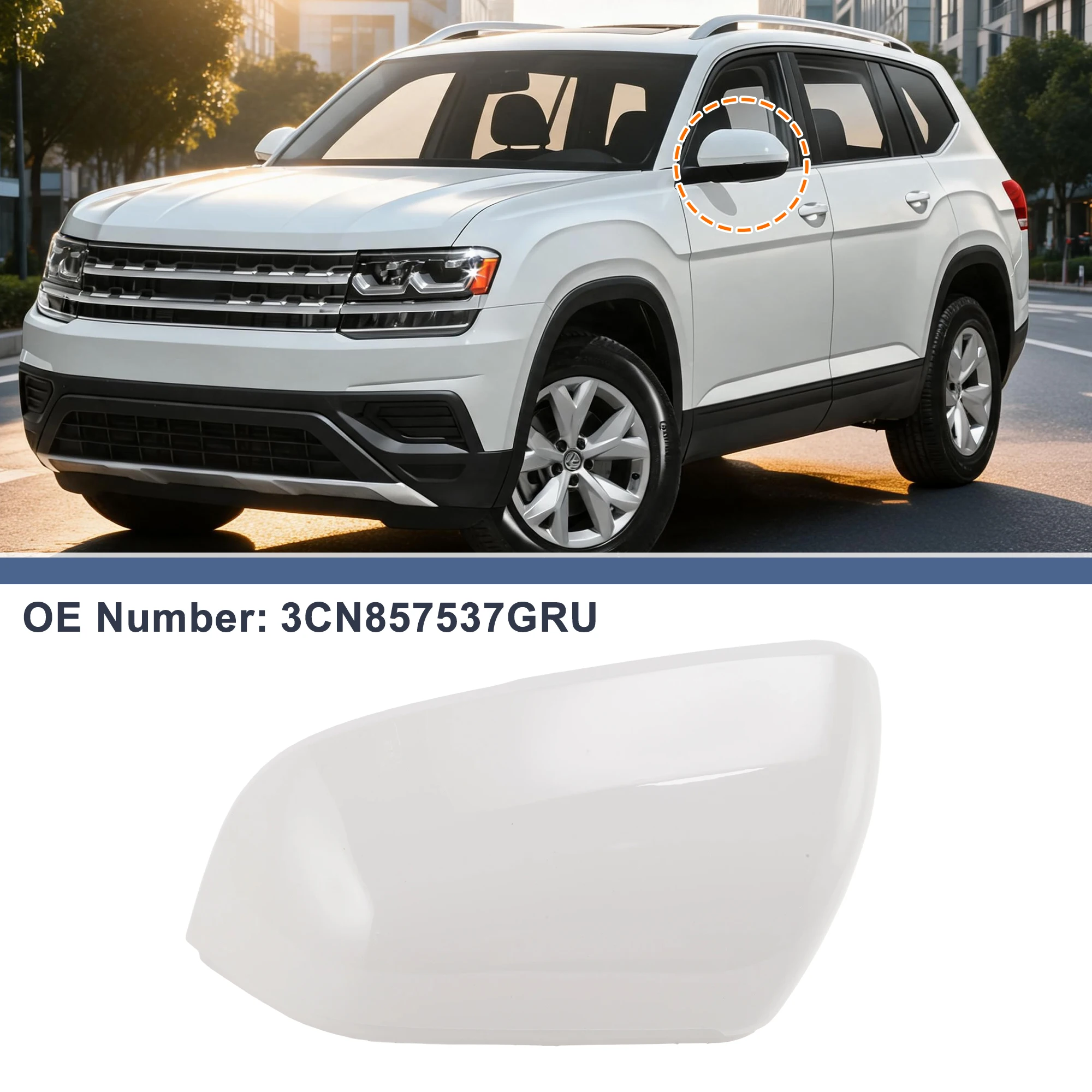UXCELL 1pc Rearview Mirror Cover Cap White for Volkswagen Atlas Launch Edition 2018