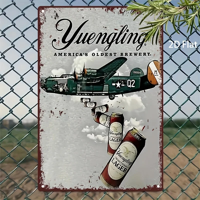 , Vintage Metal Signs Tin Painting Yuengling Vintage Style Classic American Brewery Represented with Old-School Aircraft And La