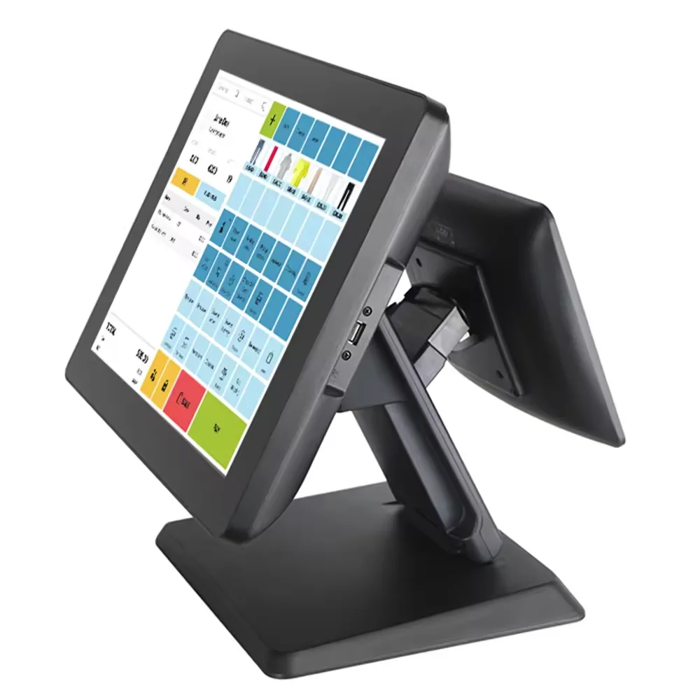 

Wholesale 15" dual screen pos terminal TFT LED windows android pos system touch screen all in one pos machine for supermarket