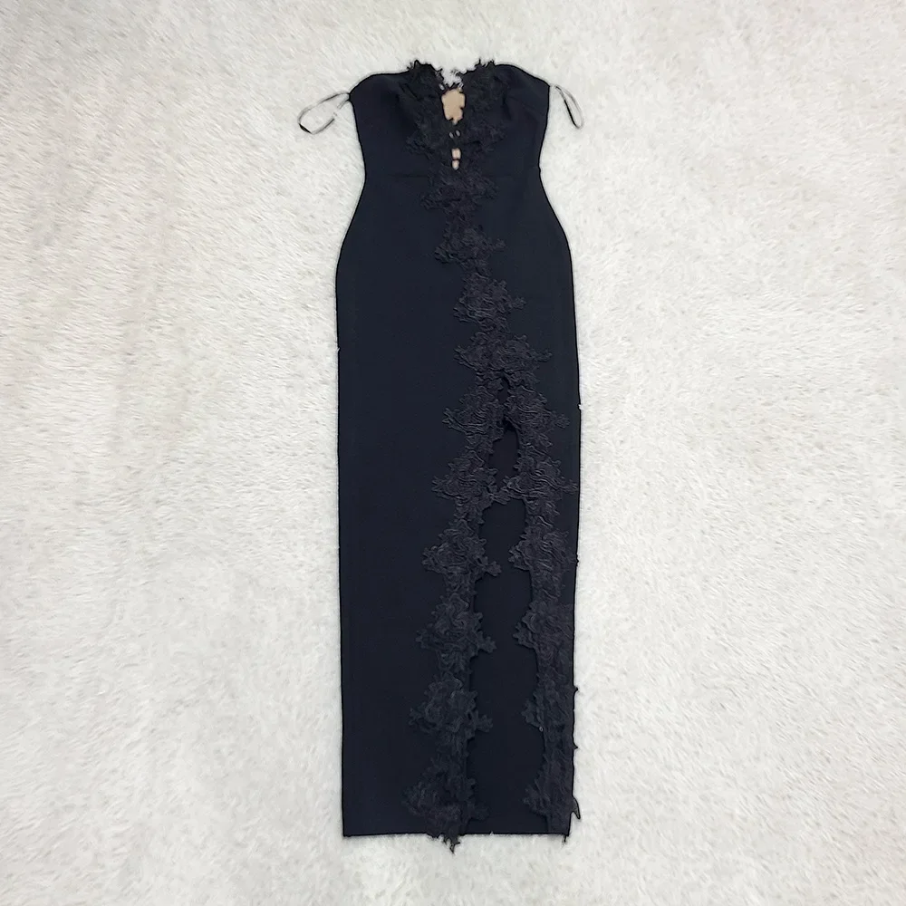 Vestido bodycon sexy sem alças para mulheres, vestido elegante bandagem, festa à noite, tapete de celebridades, high-end, cor preto e branco, cor vermelha