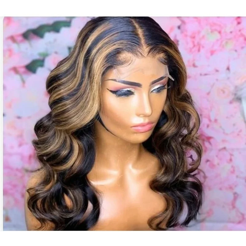 Black Blonde 100% Hair Wig Long Wave Curly 13*4 Lace Front Wig Glueless