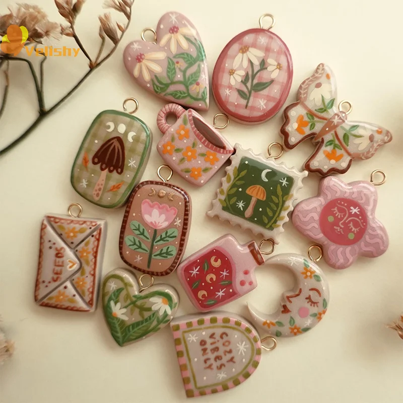 New Fashion Bow Moon Pendant DIY Drip Oil Painting Color Series Plating Color Preservation