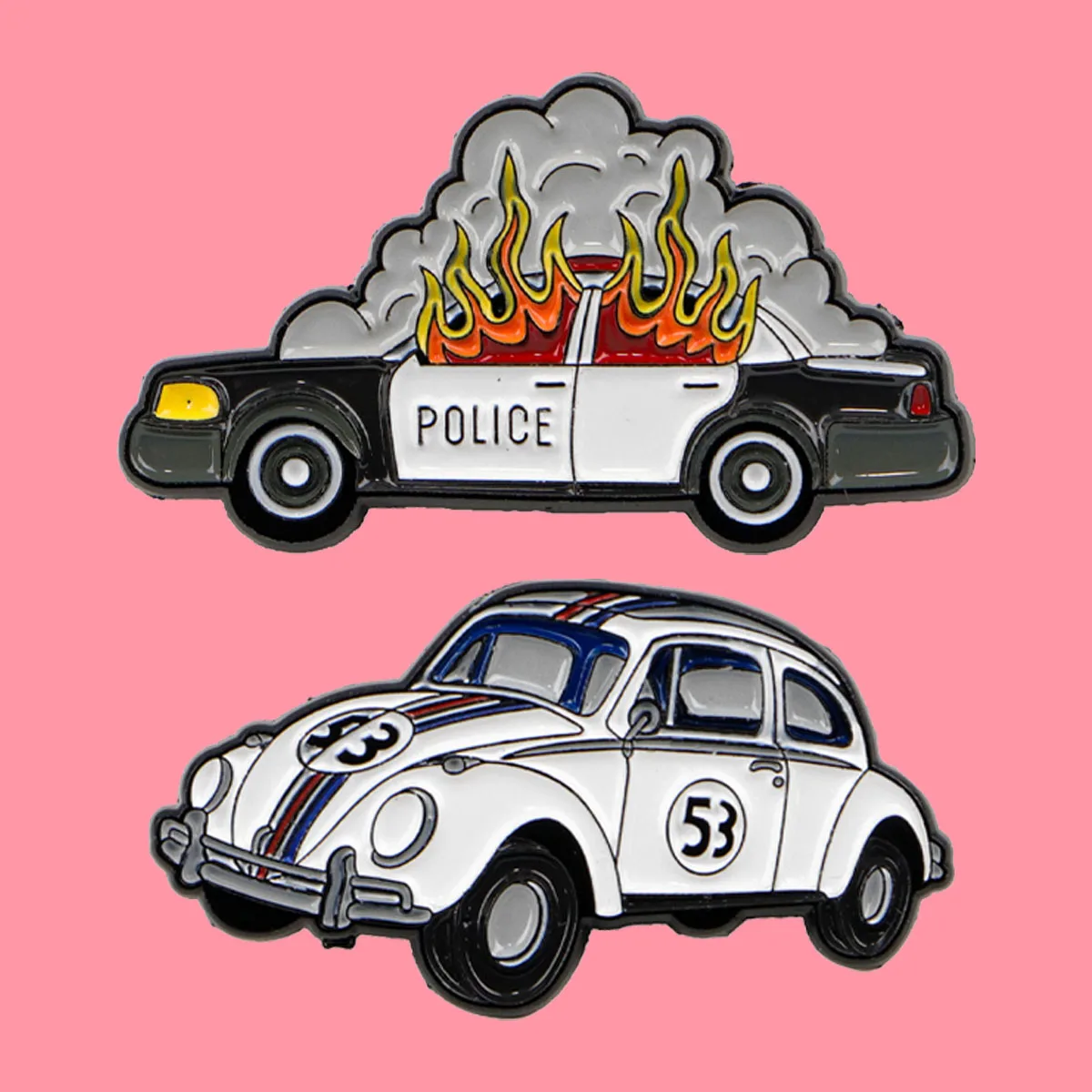 Cartoon Retro Sedan Enamel Pins Burning Police Car Brooch Lapel Pin Badge on Backpack Clothing Accessories Fashion Jewelry Gifts