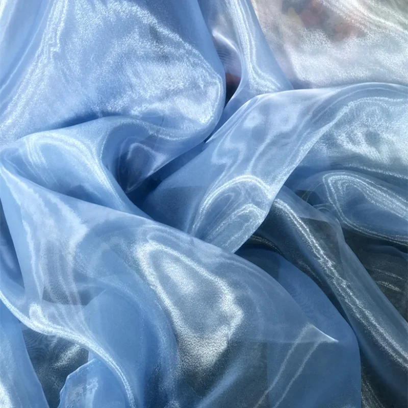 Water Light Yarn Shimmering Hard  Organza Cloud Colored Yarn  Transparent Chiffon  Wedding Dress Designer Fabric