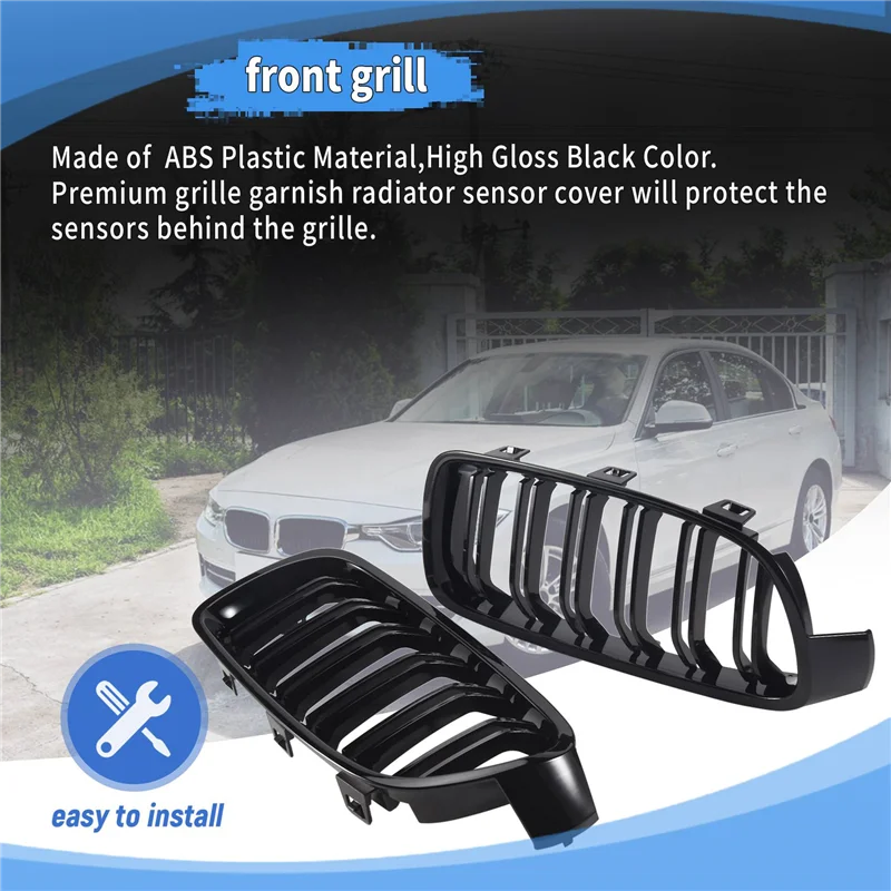 

AEA0-Gloss Black Car Front Kidney Grille Grill For-BMW 3 Series F30 F31 F35 2012-2018