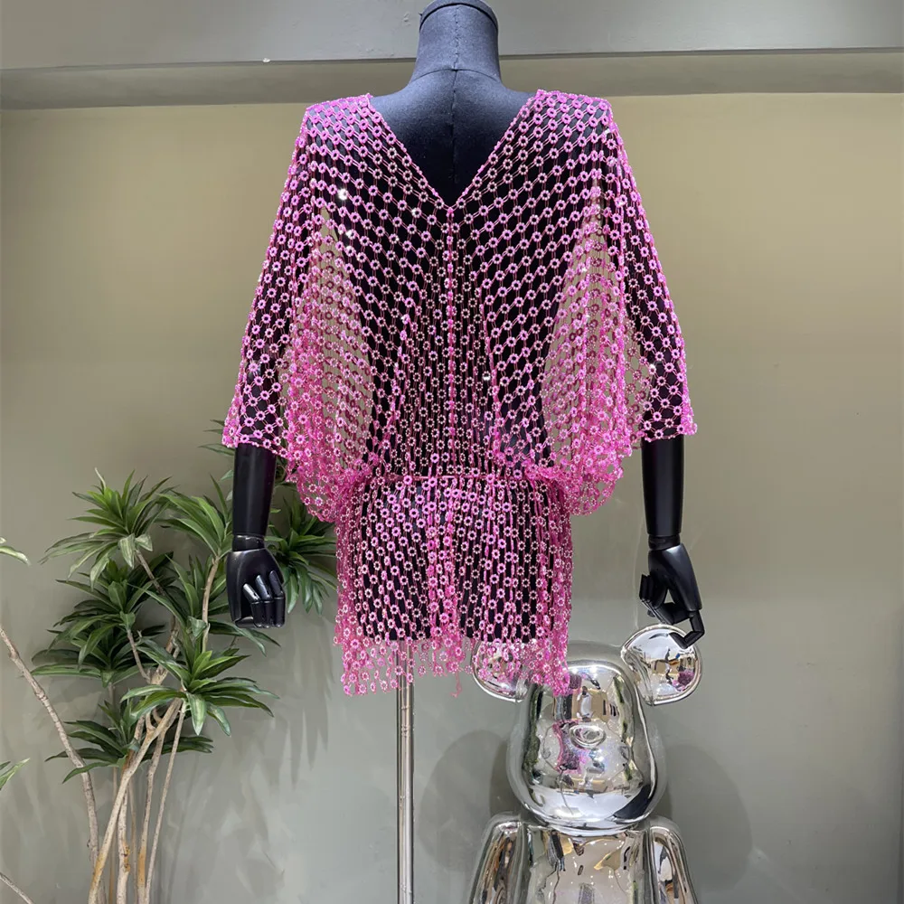 Summer Jumping Disc Sexy Bright Diamond Crystal Net Shirt Top Bright Temperament Ladies Light Luxury Full Diamond Outer Top