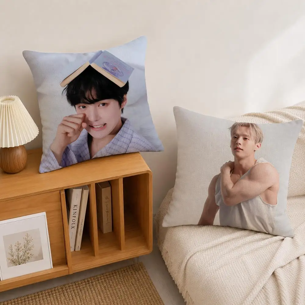 K-pop MONSTA X Minhyuk Cushion Cover Natural Linen Pillowcase Set, All-in-One Decor for Sofa, Bedroom & Chair