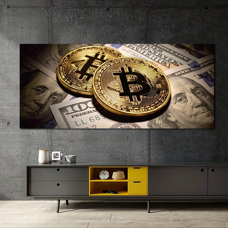 

Bitcoin & Dollar Bill Wall Art Canvas Painting Modern Money Art Posters and Prints Wall Pictures Cool Decor for Home and Office