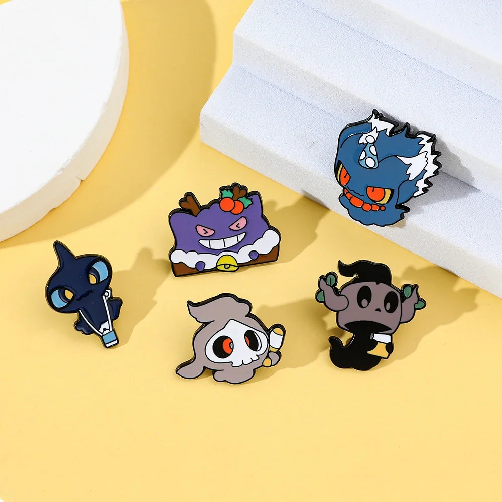 6 Pcs Creative Cartoon Elf Brooch Cute Christmas Gengar Enamel Pin Backpack Clothing Jewelry Metal Badge Accessories A Gift view 3